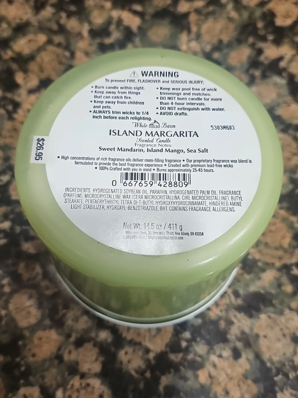 White Barn Island Margarita Scented 3 Wick Candle - Picture 4 of 4
